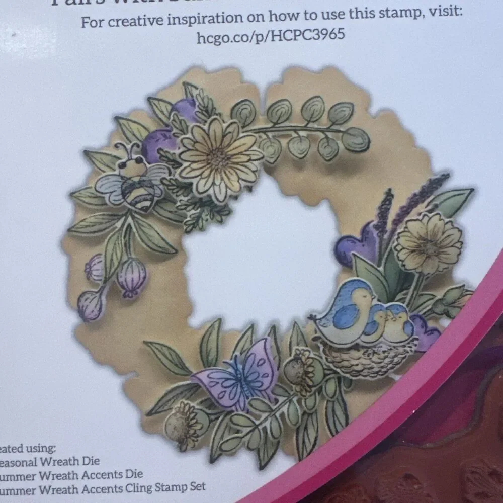 Heartfelt Creation SUMMER WREATH ACCENTS   Rubber Stamp  Set  HCPC - 3965 bird
